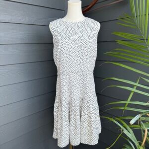 Ann Taylor Petite Floral Sleeveless Fit Flare Dress Ivory Blue 12P Lined‎